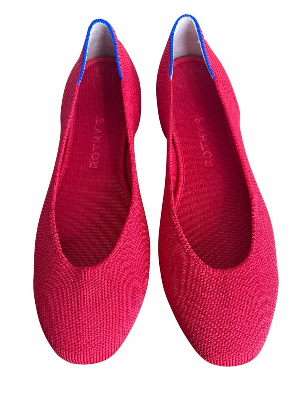 Rothy’s The Square Flats size 7M Cardinal Red Blue Heel Stripe Comfort Shoes
